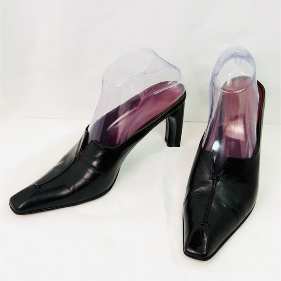 Bmjl Shoes - Donald J Pliner Black Leather Mules Heels Pointed Toe Italy Women's 7.5M Slip On